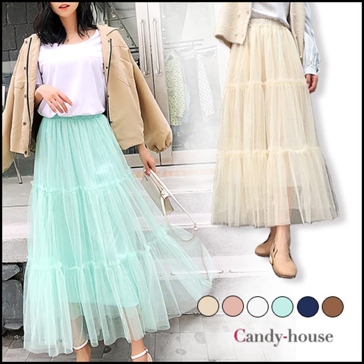 チュールスカート ティアード レース[品番：CDHW0000319]｜candy-house