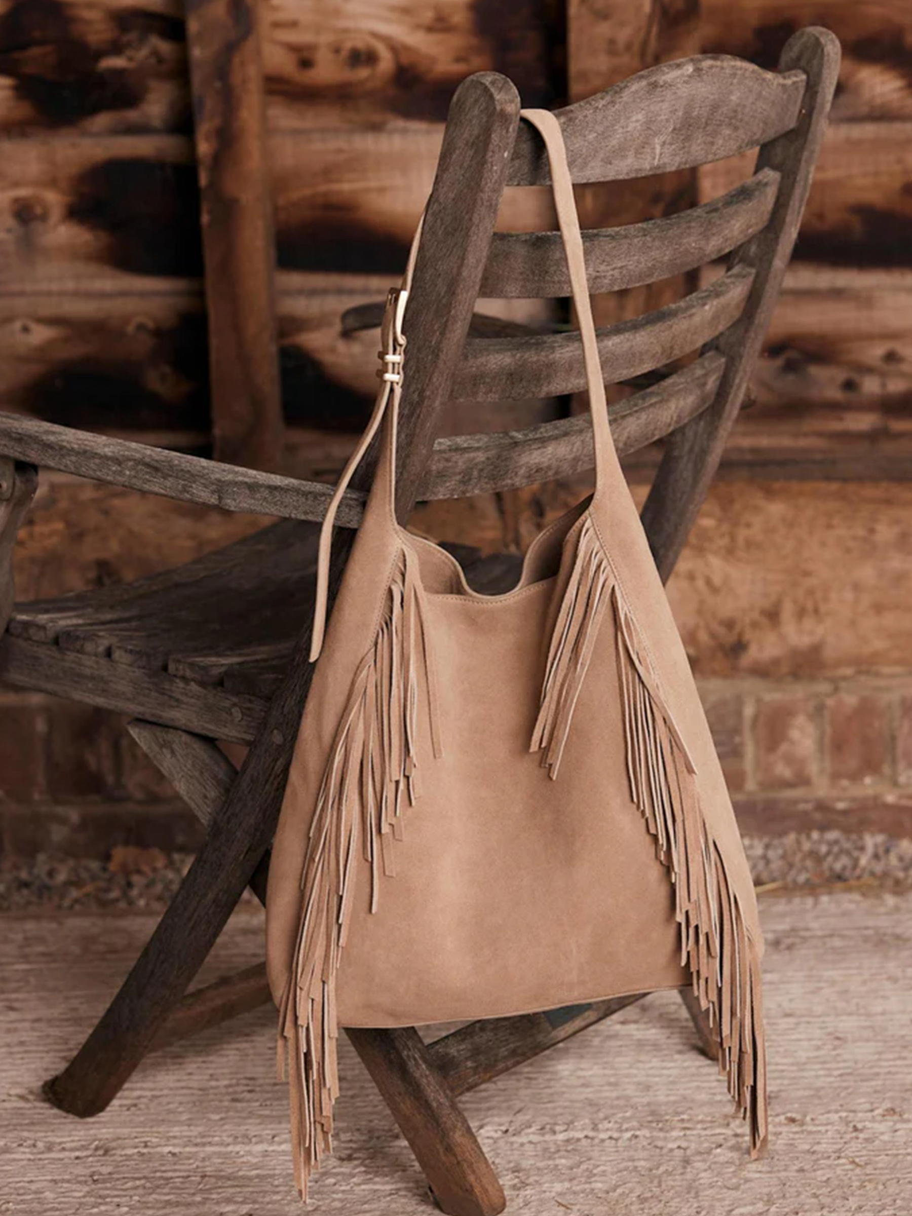 Mint Velvet Camel Suede Fringed Bag | Wardrobe Icons