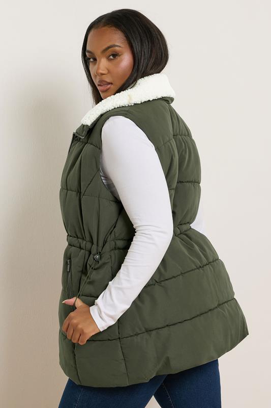 YOURS Plus Size Khaki Green Padded Gilet | Yours Clothing