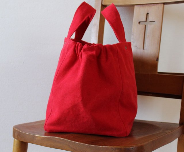 ギャザートート Basic レッド 赤 8号帆布 トートバッグ マチ広め