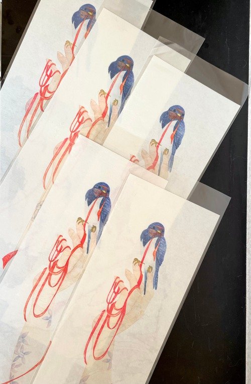 額付き】 木版画 短冊 紡いで Chie kuroda/woodblock artist