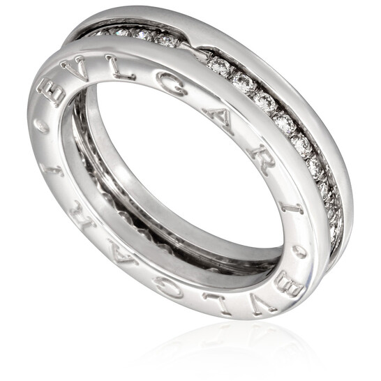Bvlgari B.Zero1 18K White Gold 1-Band Diamond Pave Ring, Size 63