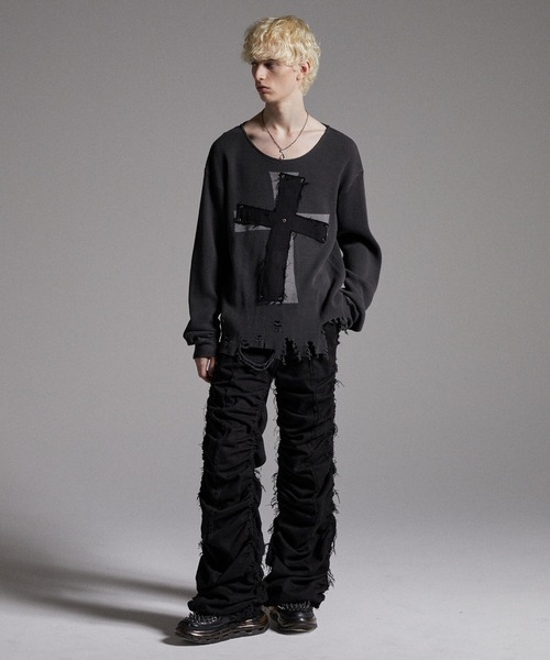 GRANCY | 【GRANCY】Cross Patch Damaged Thermal Longsleeve Tshirt