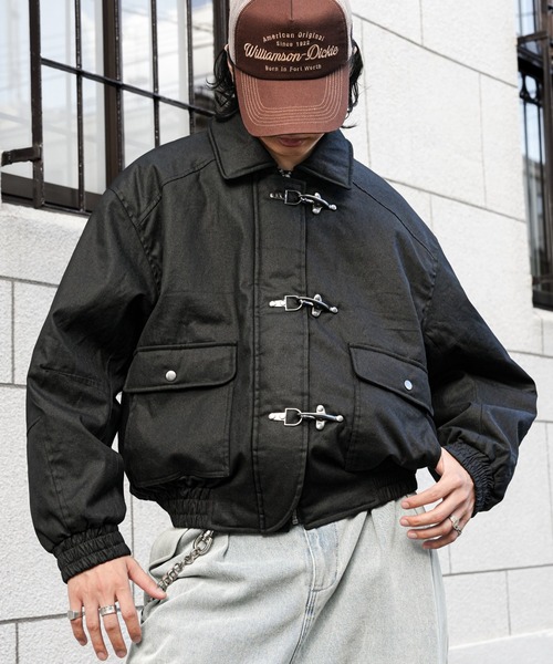 CLEL ウールブレンド ヘリンボーンツイードファイヤーマンブルゾン S