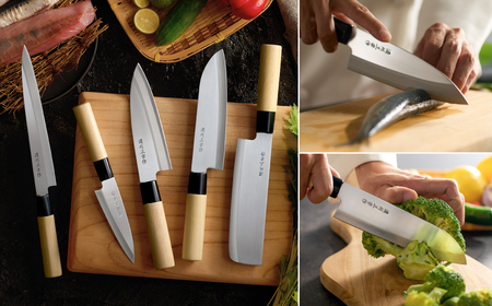 ☆ARMedia・3本セットx41刺身+菜切+三徳・濃州正宗作・柄部天然木