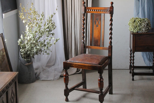 4脚あり！1920年代オーク材レザーハイバックチェア（椅子） イギリス