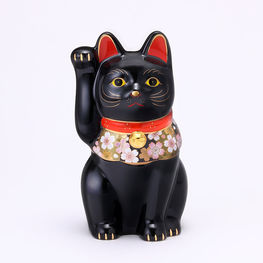 まねきねこ 白ネコ＆黒ネコ 陶器製 約33cmのビッグサイズ 中古品