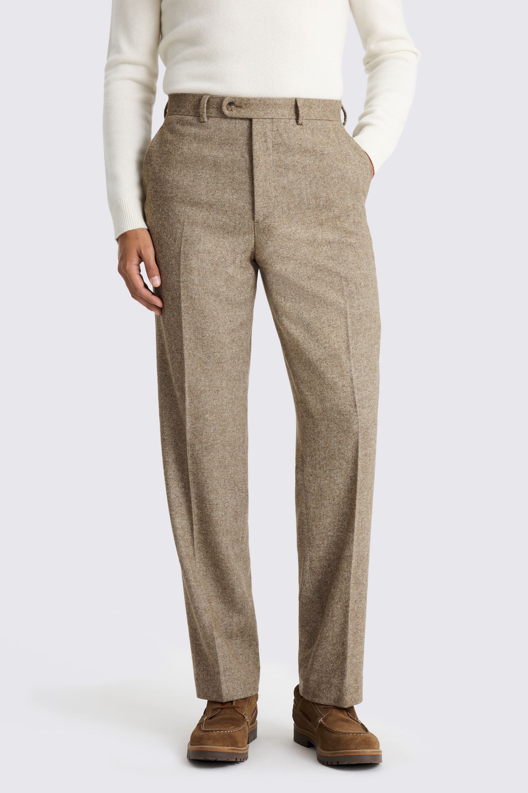 Relaxed Fit Gold Herringbone Tweed Pants | Buy Online at Moss