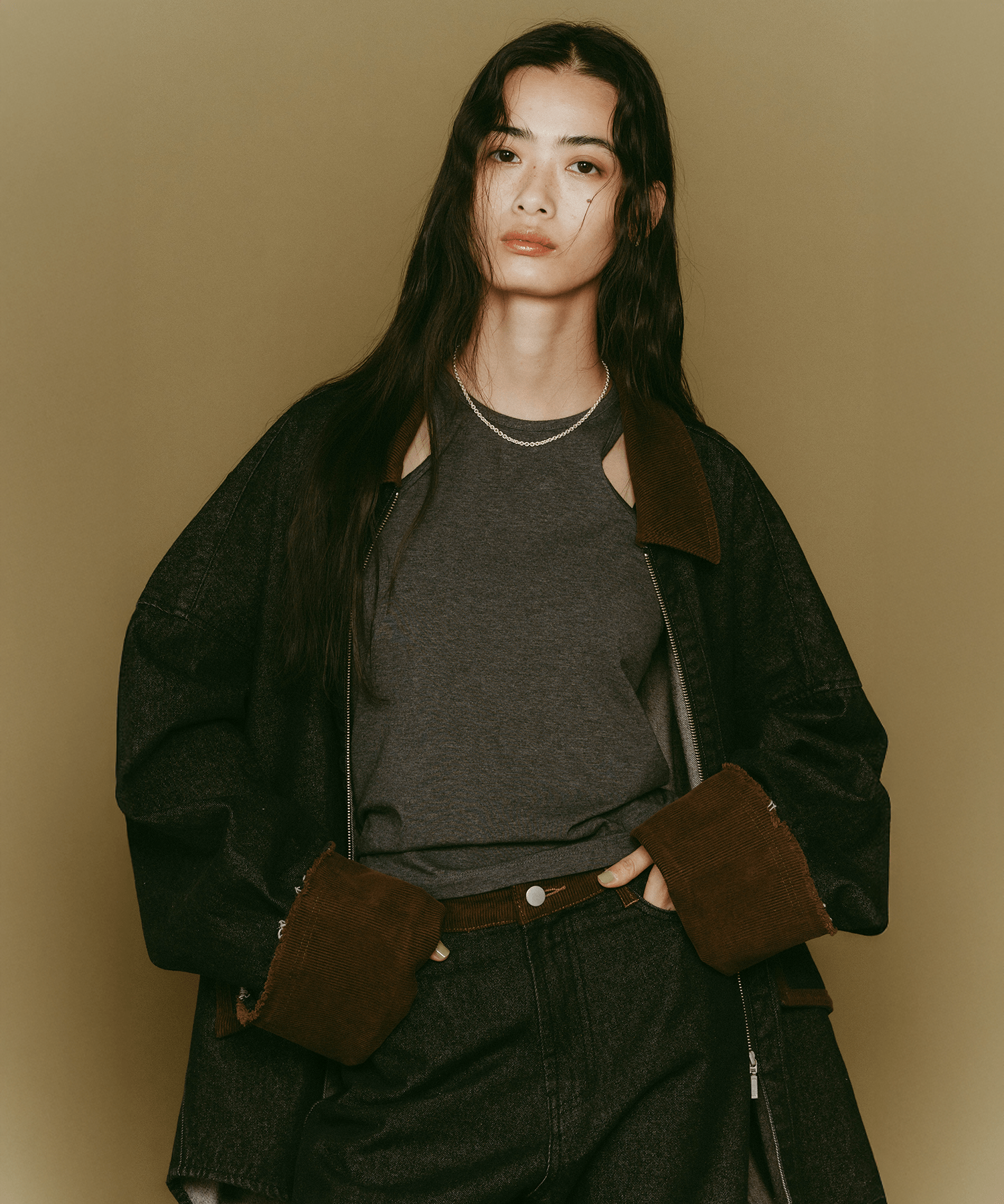 denim over shirt jacket(unisex)(XS BLACK): Knuth Marf: WOMENS