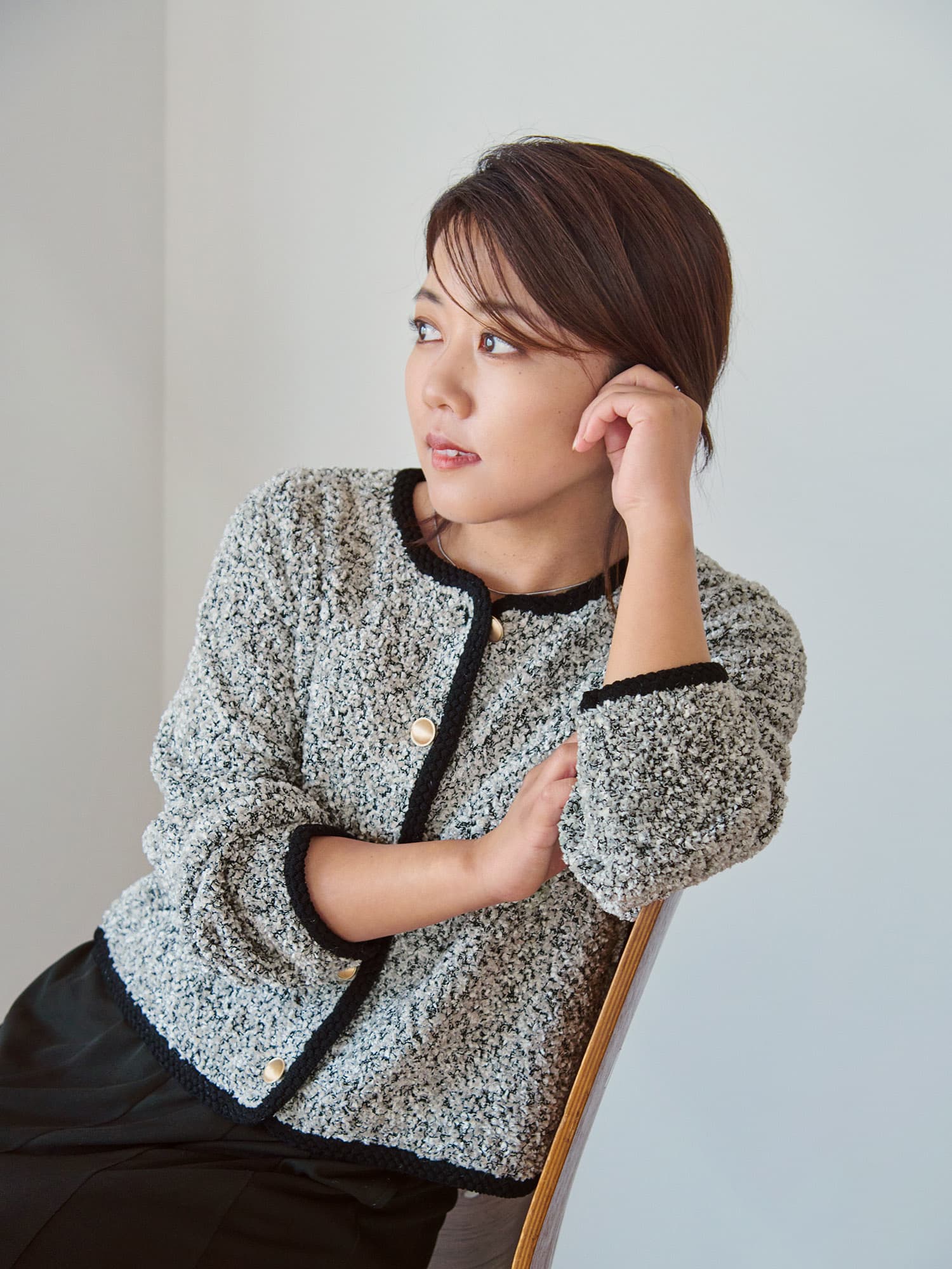 ツイードゴールドボタンニットカーディガン | 小柄・低身長女性向け