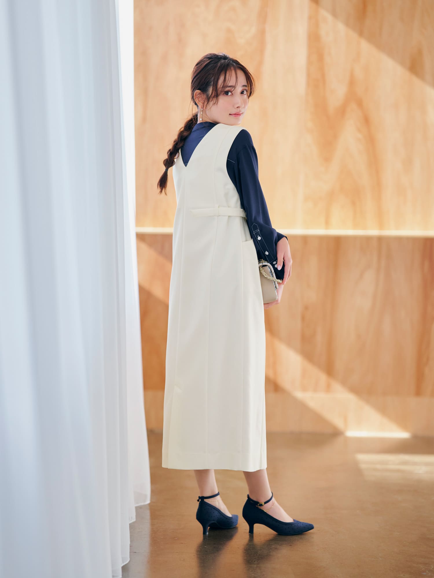 フロントジップIラインジャンパースカート-short & regular | 小柄・低