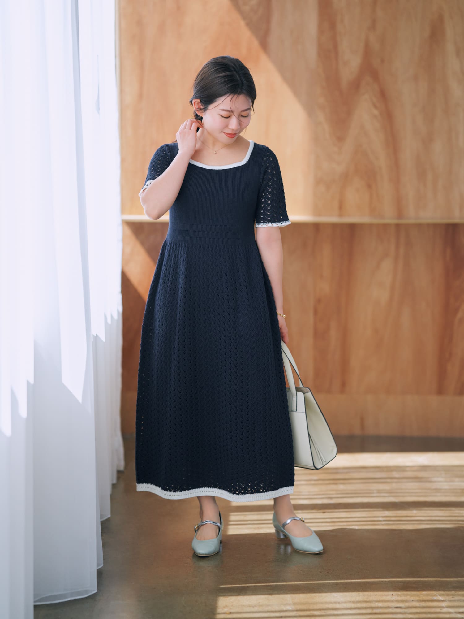 バイカラークロシェライクワンピース-short & regular | 小柄・低身長