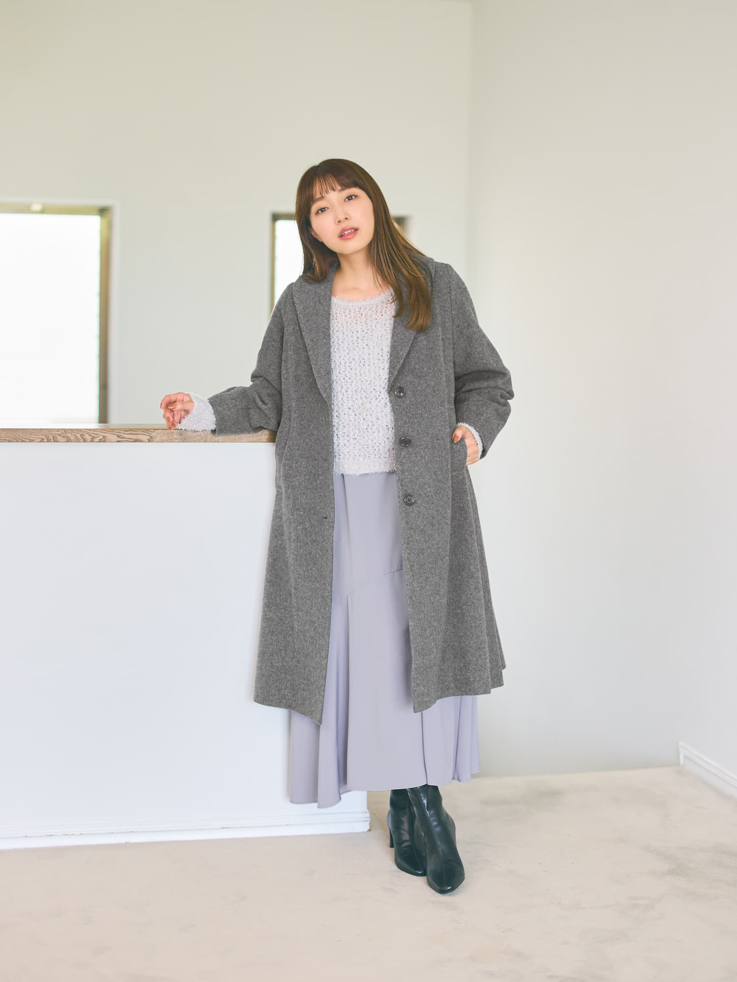 ショールカラーバックタックフレアコート-short & regular | 小柄・低