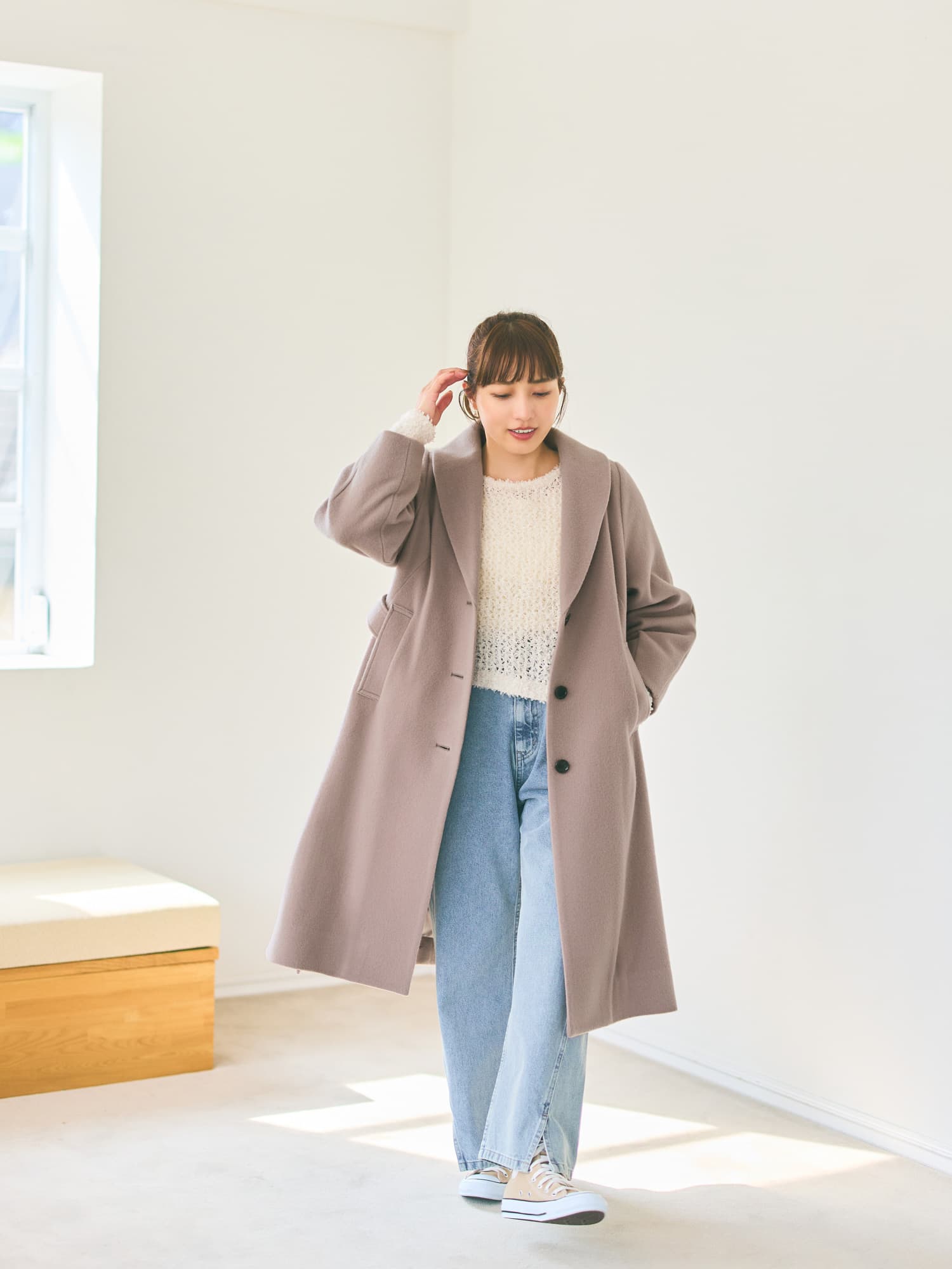 ショールカラーバックタックフレアコート-short & regular | 小柄・低