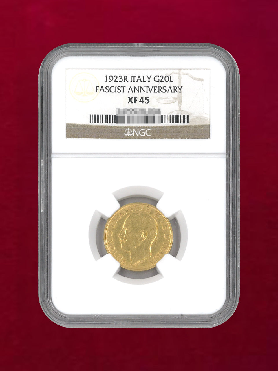 イタリア】20リラ 金貨 FASCIST ANNVERSARY 1923R NGC XF 45［A