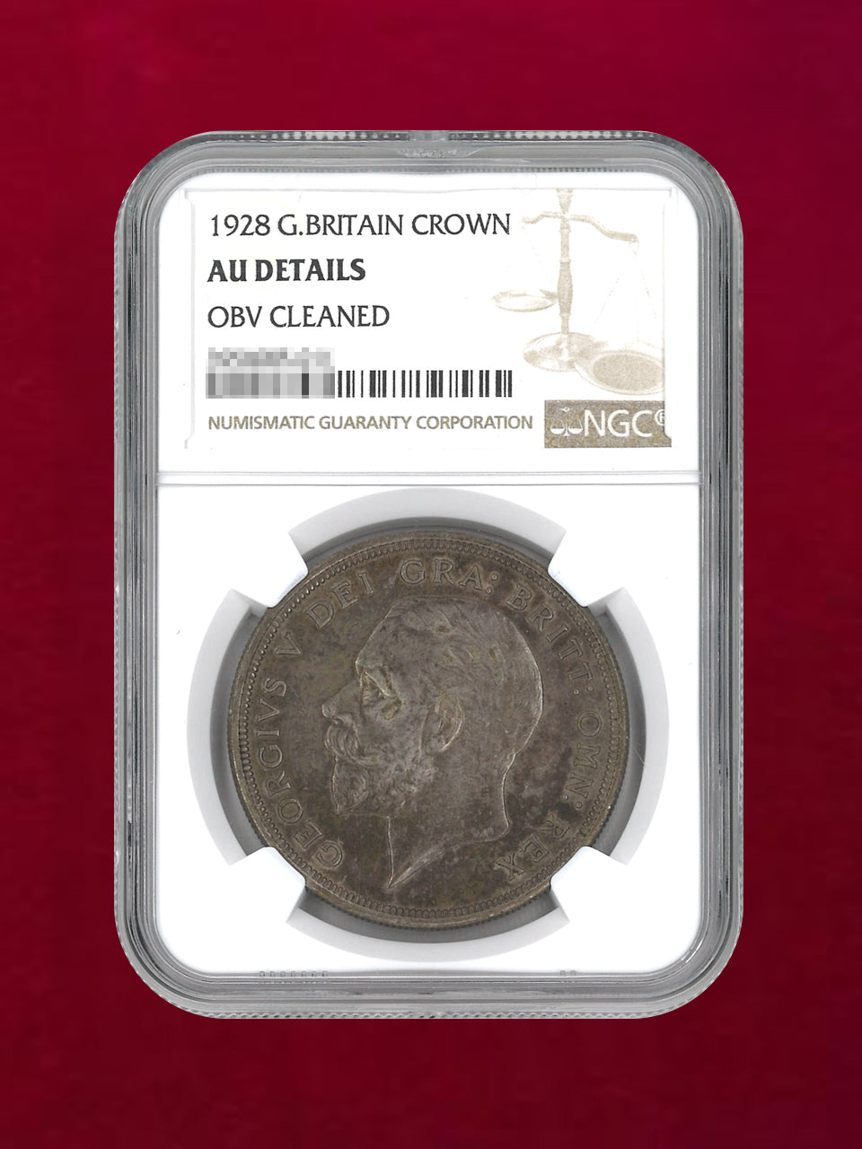 イギリス】クラウン 銀貨 1928 NGC AU DETAILS OBV CLEANED［B-0000134