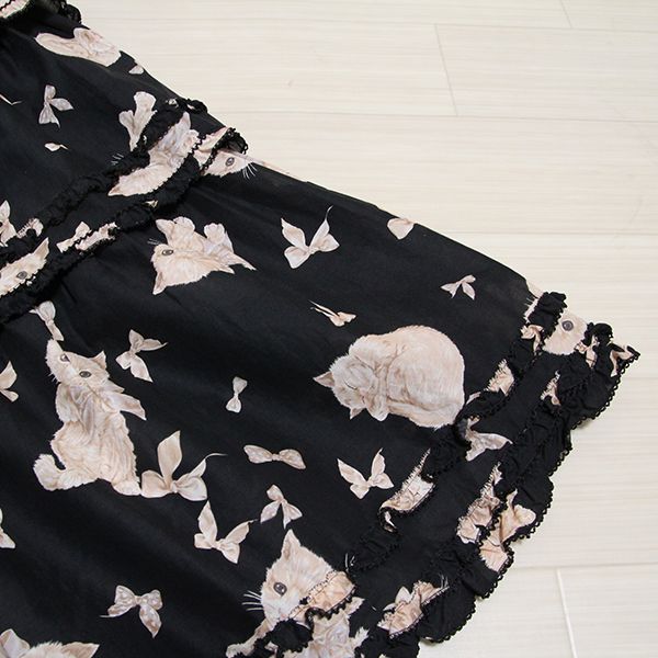 黒蝶々リボンと猫プリント段々スカート - ピンクハウス通販