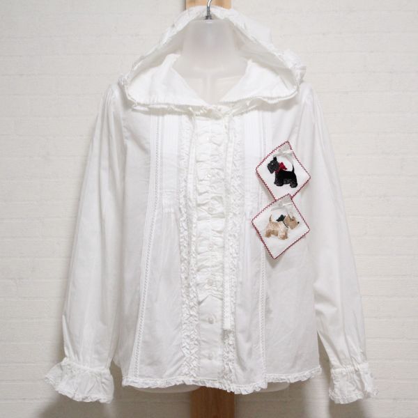 白スコッチテリア刺繍ワッペン付きフードブラウス - ピンクハウス通販