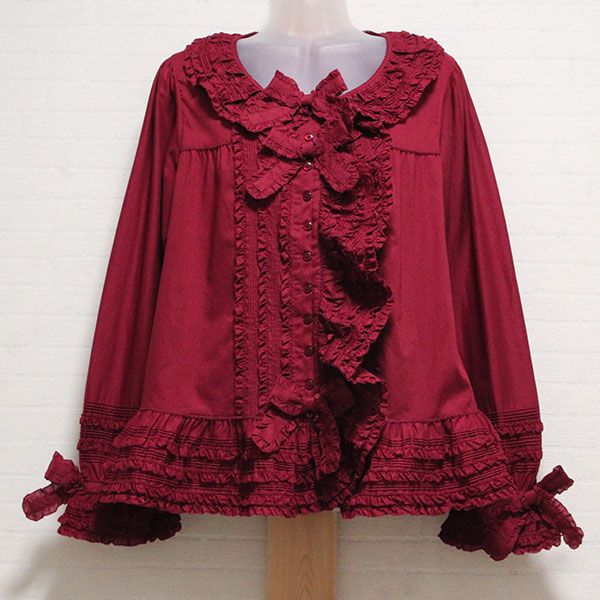 カネコイサオ 長袖 ピコフリルリボンブラウス 生成り タグ付き