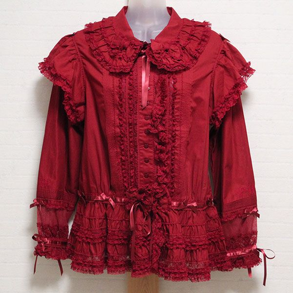 赤レース&サテンリボンローンオーバーブラウス - ピンクハウス通販