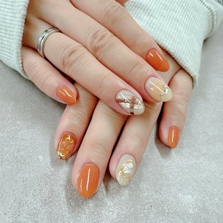 お急ぎ便A♡ ネイルチップ オレンジネイル チェック柄 シンプル 量産型