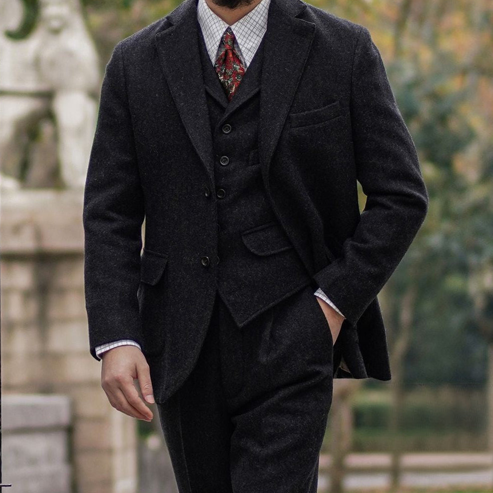 メンズ チャコールグレー ツイード スーツ ジャケット – Crush on Retro