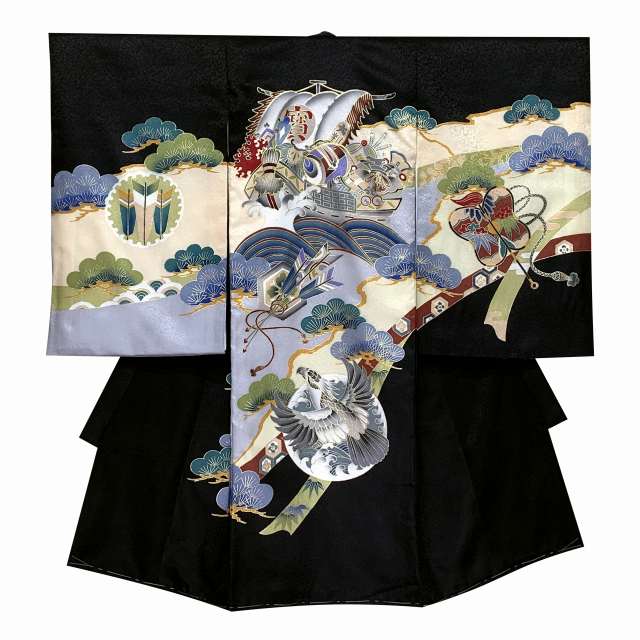 お宮参り 産着 のしめ 男児 正絹 綸子地 金刺繍 グレー 兜 NO42445 お