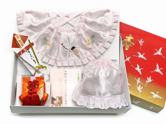 お宮参り よだれかけ 帽子セット 初着 産着 刺繍入り 涎かけ 帽子 小物