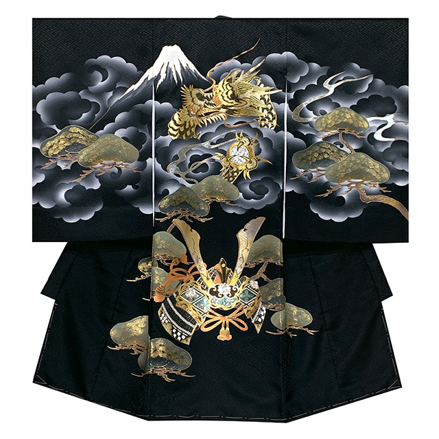 お宮参り 着物 男の子 正絹 日本製 赤ちゃんのお祝い着 盛金・金彩加工