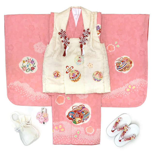 七五三 着物 3歳 正絹 フルセット 女の子 友禅 絵羽柄の着物 被布