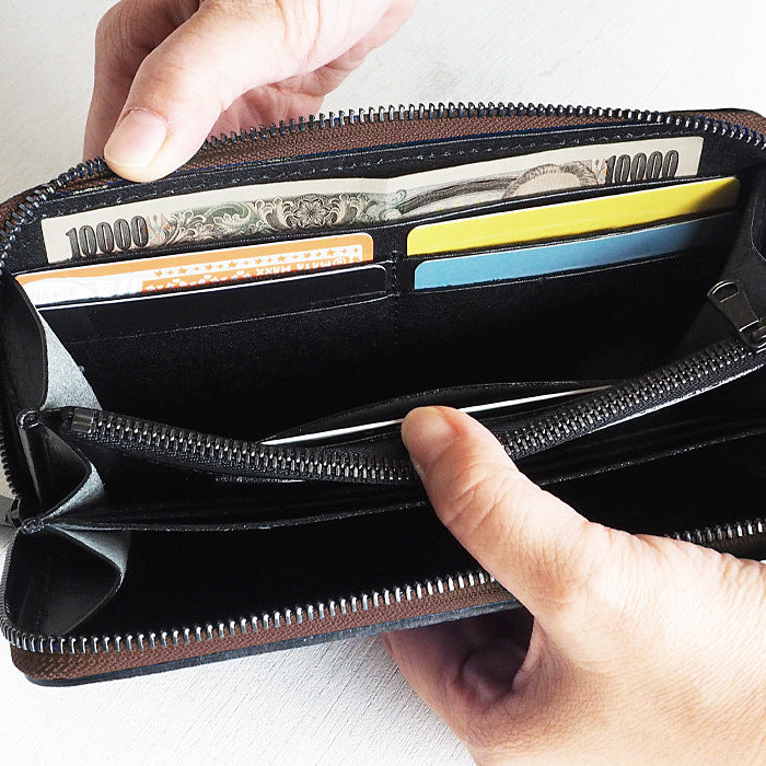 ZOO(ズー) 財布 長財布 カバ革 ラウンドファスナー ブラウン ピューマ