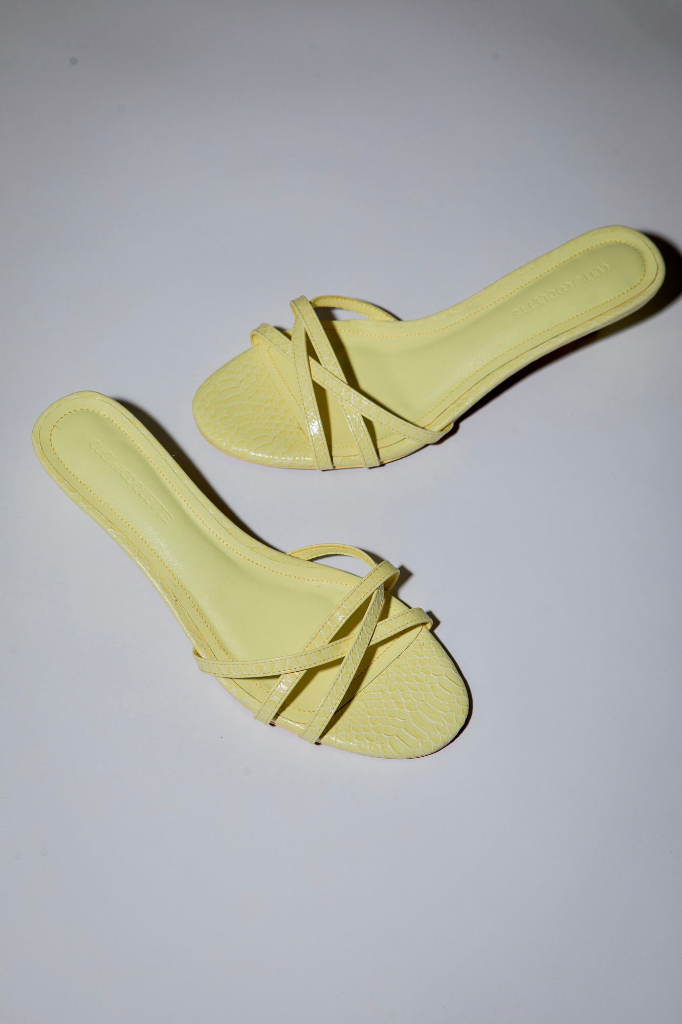 Romy Butter Yellow Reptile Strappy Kitten Mules 40 mm – Cult of