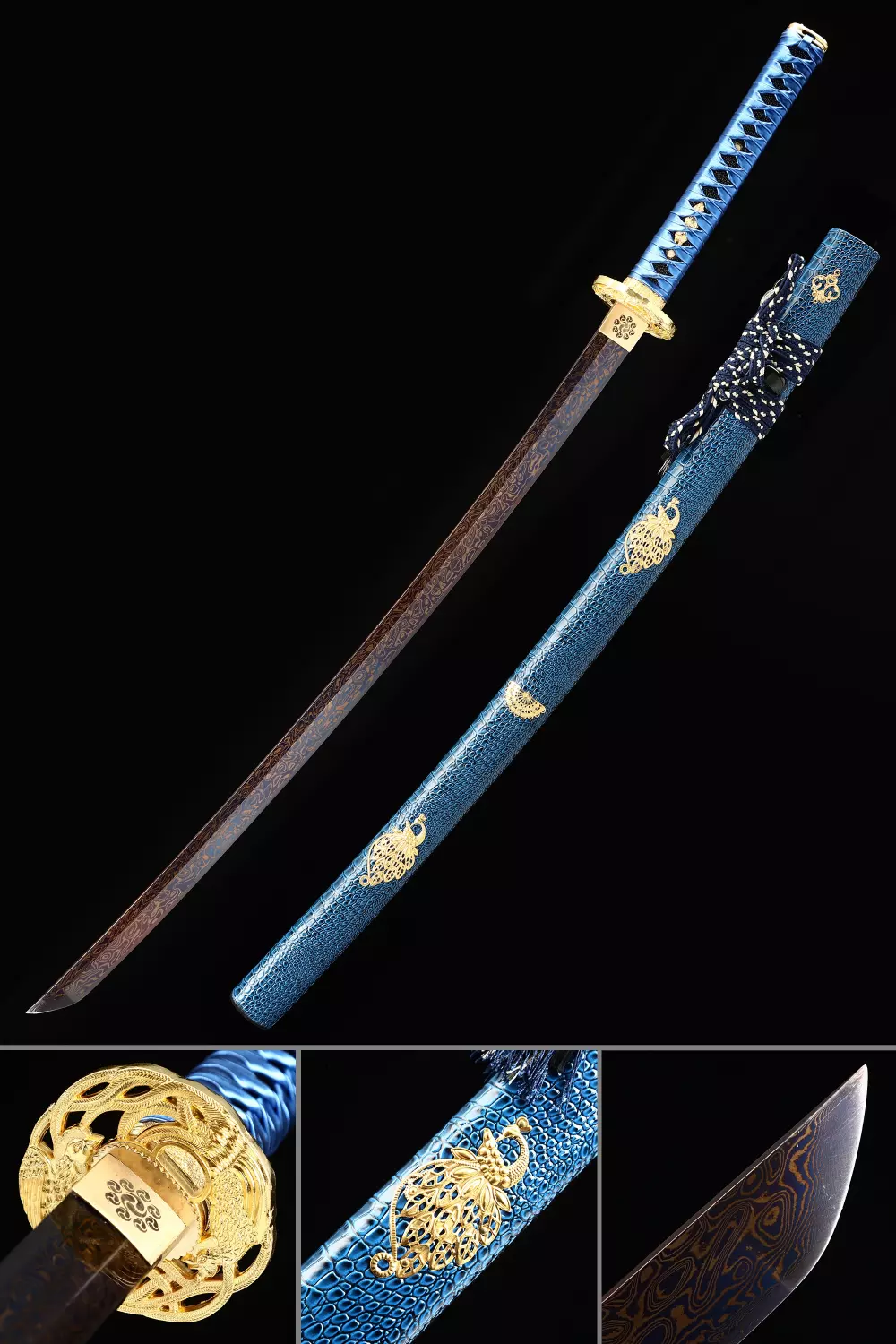Blue Katana | Handmade Japanese Katana Sword Damascus Steel With