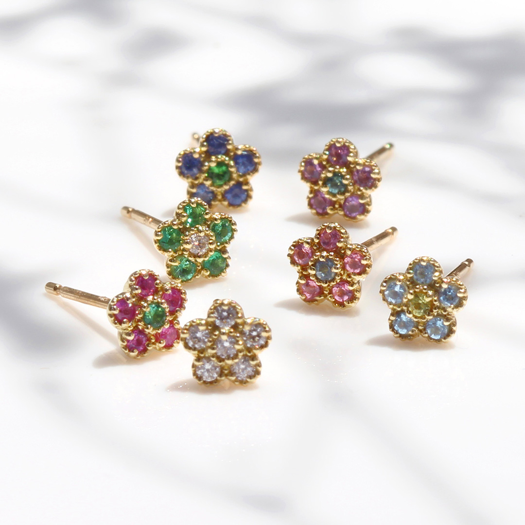 ビズー公式】ピンクサファイア エメラルド K10 K18 ピアス パルテール