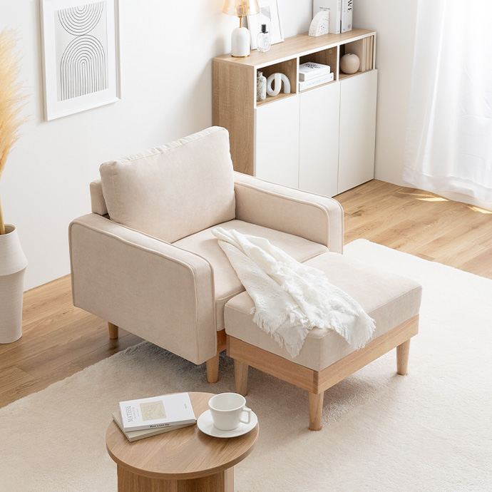 g118039]【2点セット】Moss 1人掛けコーデュロイソファ1脚+オットマン1