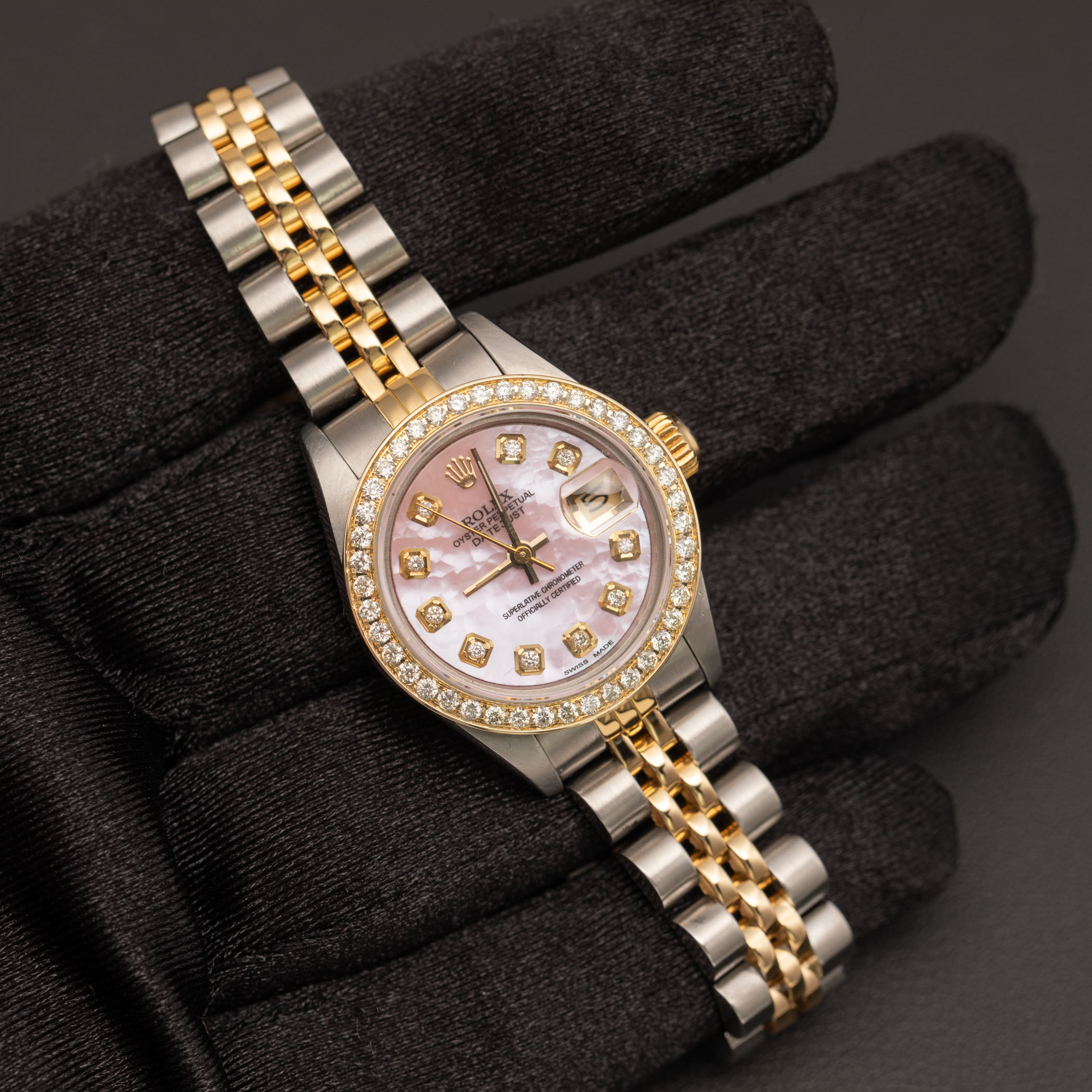 Rolex Datejust 69173 Diamond Two-Tone Jubilee Watch 26mm Pink MOP