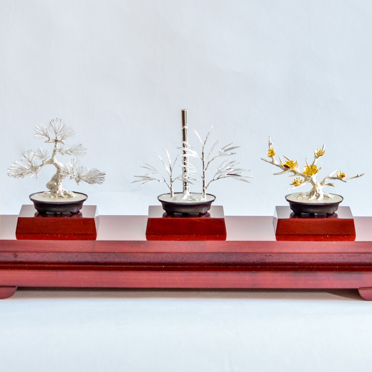 送料無料】 銀製 盆栽 松竹梅 3点セット 特小 / 高級 コレクション