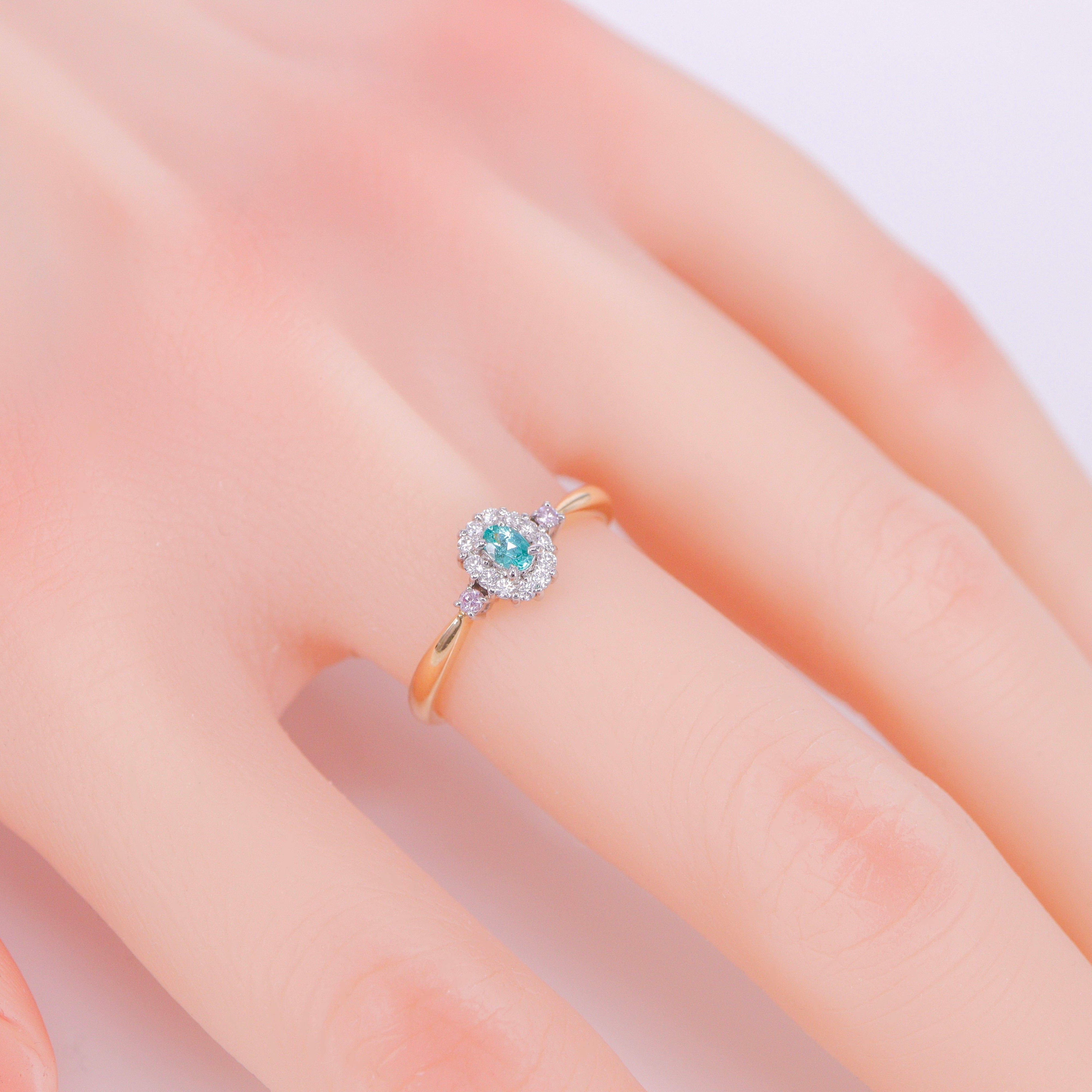 ☆匠-藤原作☆ライバトルマリン＆ピンクダイヤモンドK18/Ptリング