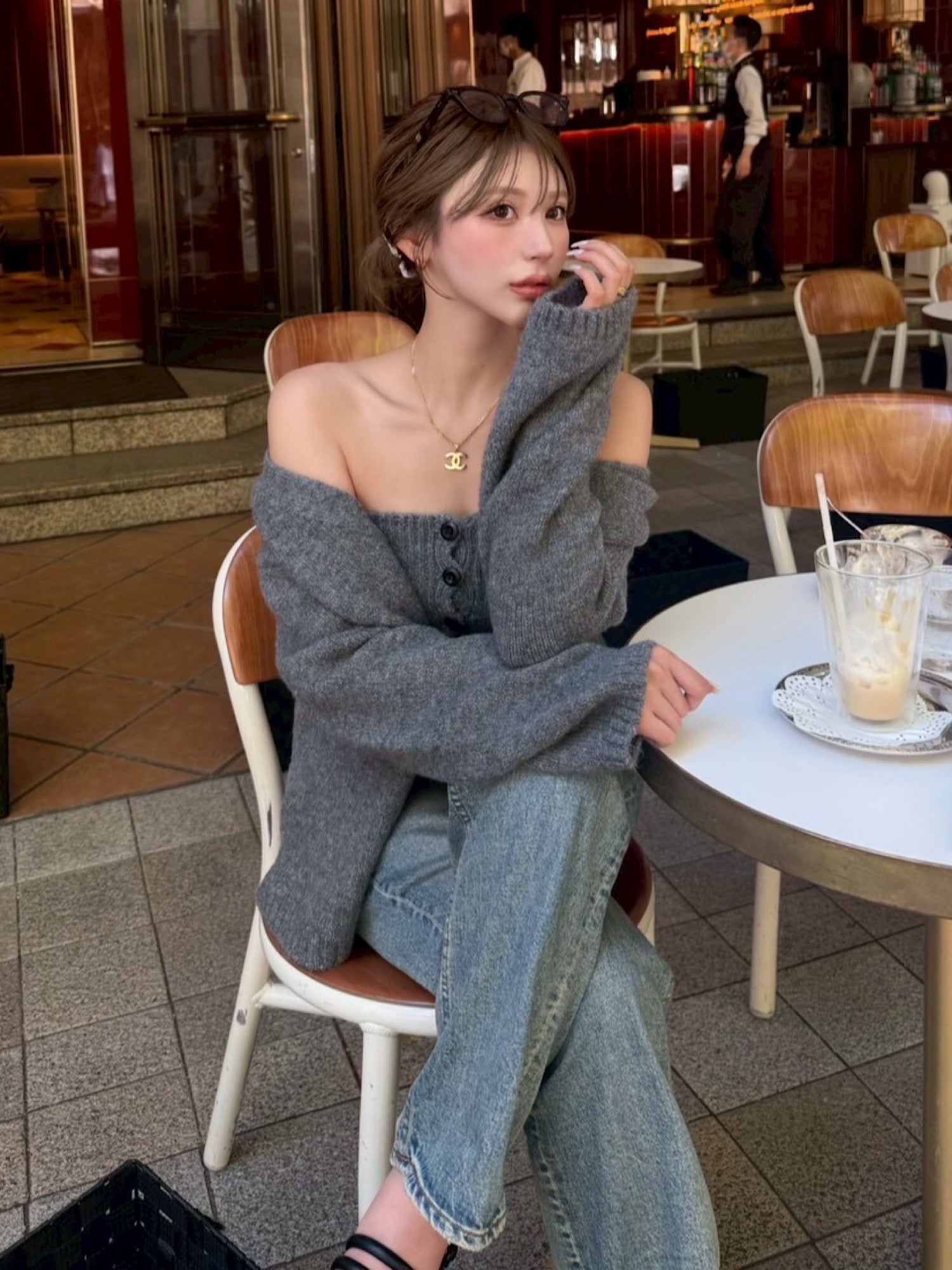 Front button baretop×Knit cardigan SET | DIANTÉ (ディアンテ)公式