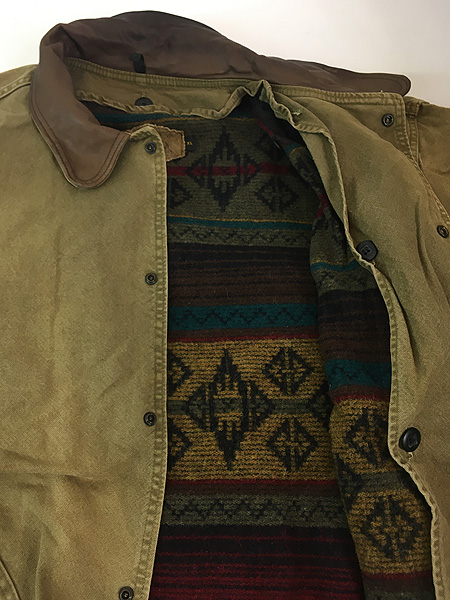 古着 90s USA製 WoolRich 本革 レザー 襟 ブラウン ダック