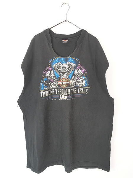 古着 90s USA製 HARLEY DAVIDSON 歴代 エンジン サンダー グラフィック