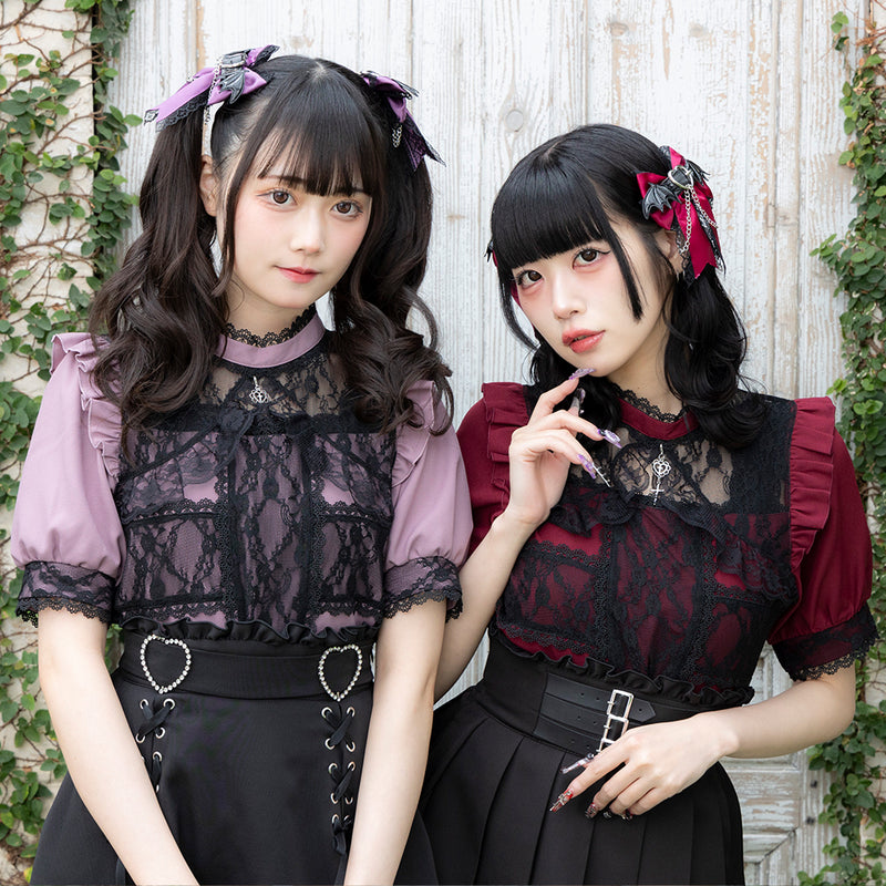 十字架レースフリルハートチャームブラウス – レディースファッション