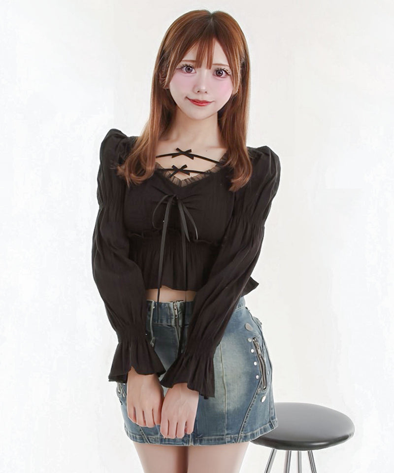 ウエストシェイプストライプ柄トップス【大きいサイズ有