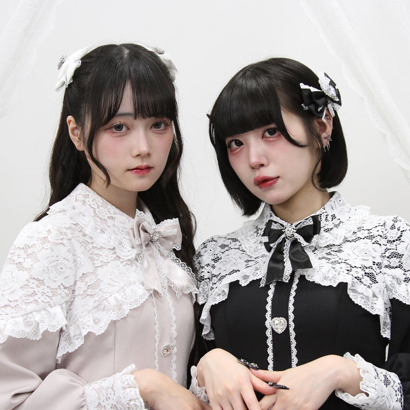 キラキラハートビジューレース重ねフリルセットアップ – レディース