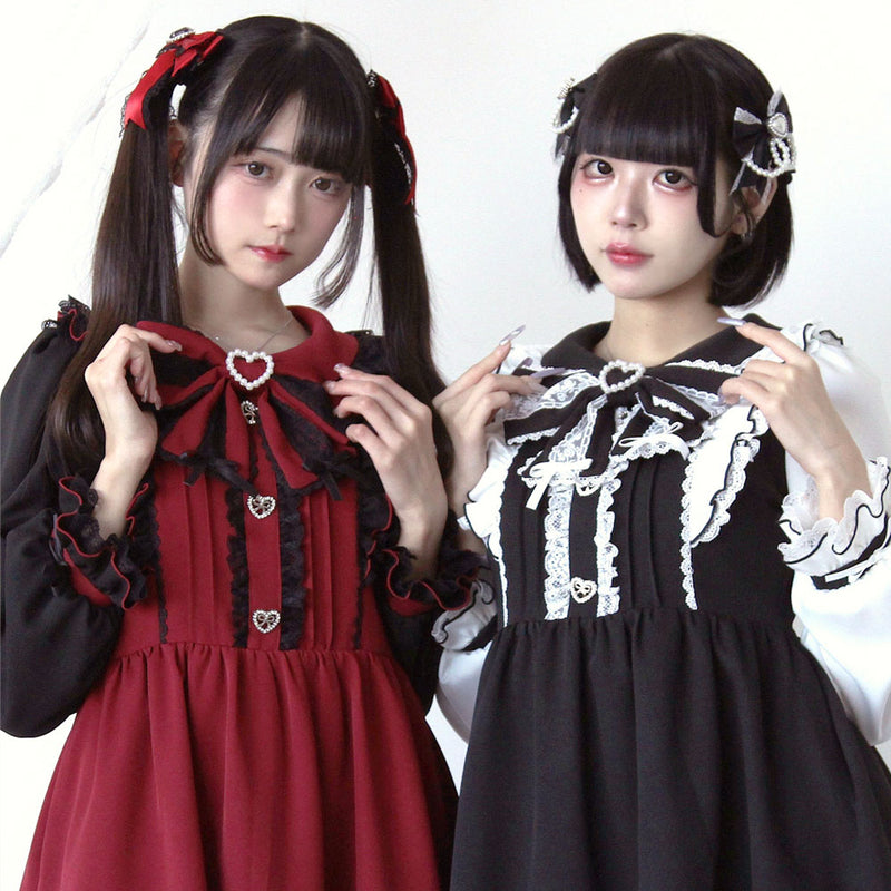 バラレースパールリボンハートビジューワンピース – レディース