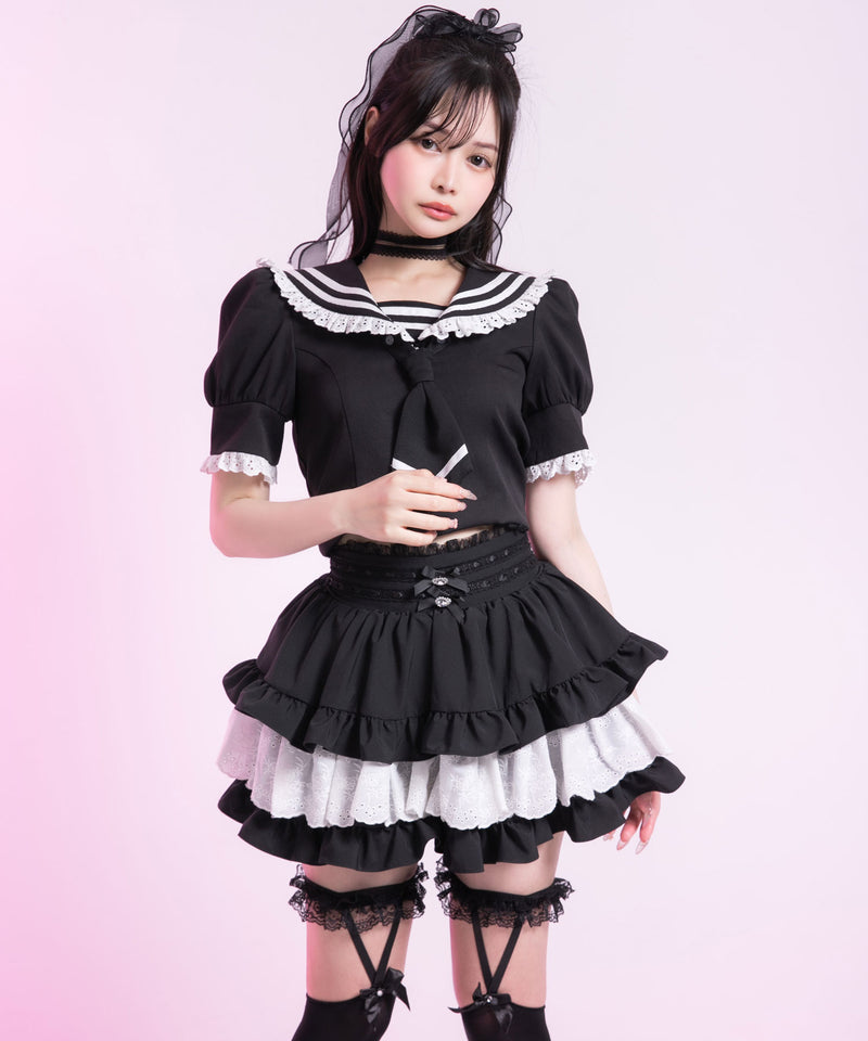 フリルセーラーカラークロップド丈半袖トップス【セットアップ可