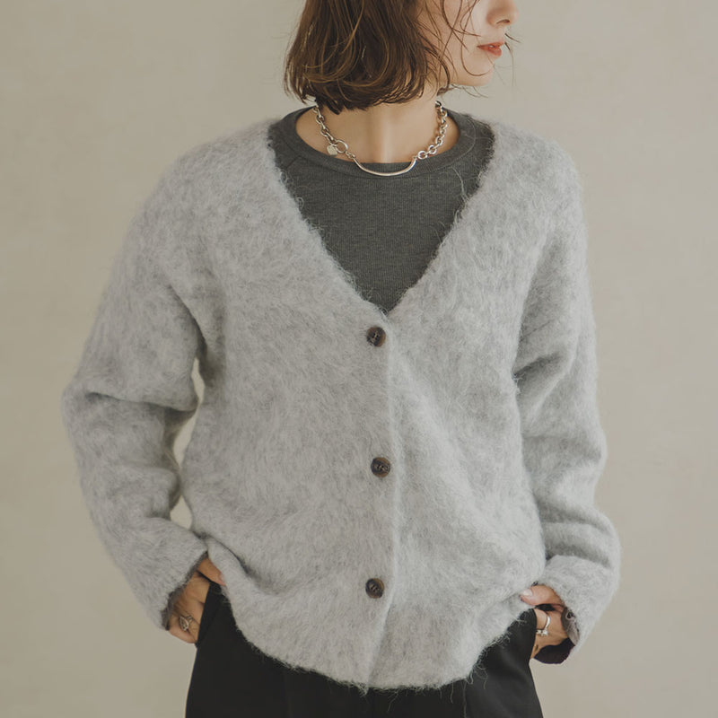 ウールブレンドモヘアニットカーディガン – レディースファッション