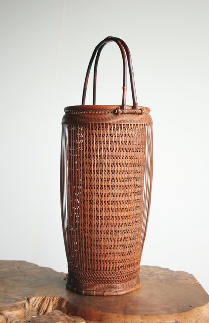 峰月作 透かし編み 花籠/竹籠 U286｜骨董店 のびる 古美術 骨董 和風