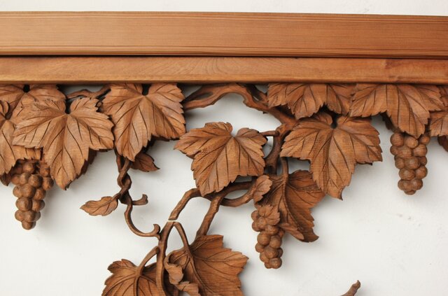 大島五雲 井波彫刻 葡萄と栗鼠 2枚1組 R0453｜骨董店 のびる 古美術