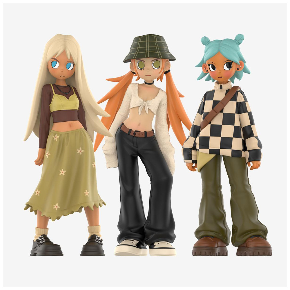 Conjunto de Três Figurinhas Estilo Street Peach Riot da Pop Mart